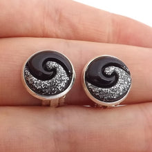 Load image into Gallery viewer, Silver & Black Koru Handmade Clip on Earrings