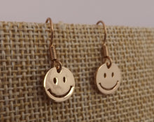 Load image into Gallery viewer, Small Smiling Face Drop Earrings (gold or silver)
