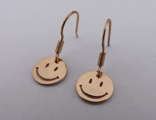 Load image into Gallery viewer, Small Smiling Face Drop Earrings (gold or silver)