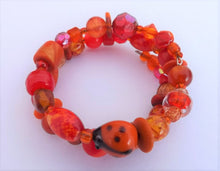 Load image into Gallery viewer, Small Orange & Red Handmade Beads Memory Wire Bracelet