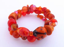 Load image into Gallery viewer, Small Orange & Red Handmade Beads Memory Wire Bracelet