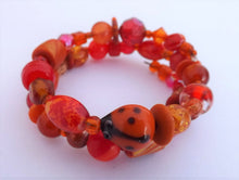 Load image into Gallery viewer, Small Orange & Red Handmade Beads Memory Wire Bracelet