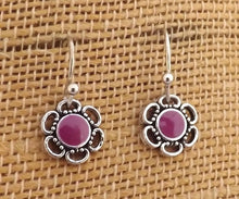 Load image into Gallery viewer, Aqua Blue & Silver Tone Small Flower Earrings (7 colour options)