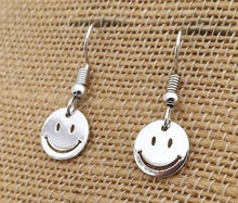 Load image into Gallery viewer, Small Smiling Face Drop Earrings (gold or silver)