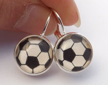 Load image into Gallery viewer, Soccer Ball - Dome Earrings on Lever Back Hooks