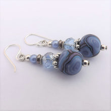 Load image into Gallery viewer, Soft Blue and Purple Kathryn Design Bead Earrings on Sterling Silver Hooks