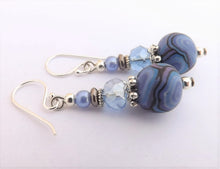 Load image into Gallery viewer, Soft Blue and Purple Kathryn Design Bead Earrings on Sterling Silver Hooks