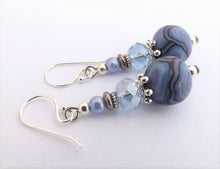 Load image into Gallery viewer, Soft Blue and Purple Kathryn Design Bead Earrings on Sterling Silver Hooks
