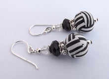Load image into Gallery viewer, Striped Black & White Kathryn Design Bead Earrings on Sterling Silver Hooks