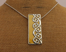 Load image into Gallery viewer, Tan Green & Silver Tone Rectangle Pendant Necklace