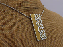 Load image into Gallery viewer, Tan Green & Silver Tone Rectangle Pendant Necklace