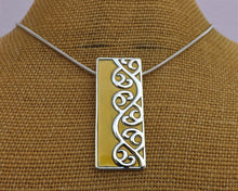 Load image into Gallery viewer, Tan Green & Silver Tone Rectangle Pendant Necklace