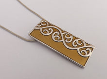 Load image into Gallery viewer, Tan Green & Silver Tone Rectangle Pendant Necklace