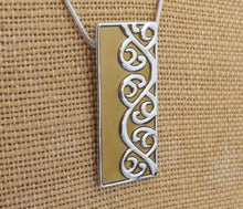 Load image into Gallery viewer, Tan Green & Silver Tone Rectangle Pendant Necklace