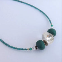 Load image into Gallery viewer, Teal Polymer & Clear Glass Handmade Bead Necklace