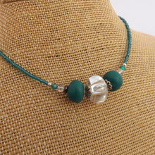 Load image into Gallery viewer, Teal Polymer & Clear Glass Handmade Bead Necklace