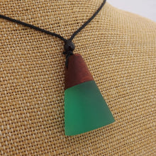 Load image into Gallery viewer, Teal Resin & Wood Pendant Necklace on Black Cord