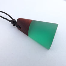 Load image into Gallery viewer, Teal Resin & Wood Pendant Necklace on Black Cord
