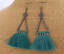 Load image into Gallery viewer, Copper Tone Triangle Tassel Earrings (12x colour options)