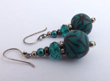 Load image into Gallery viewer, Teal & Black Mix Kathryn Design Bead Earrings on Sterling Silver Hooks