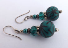 Load image into Gallery viewer, Teal & Black Mix Kathryn Design Bead Earrings on Sterling Silver Hooks