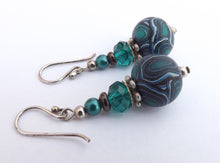 Load image into Gallery viewer, Teal & Blue Kathryn Design Bead Earrings on Sterling Silver Hooks