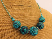 Load image into Gallery viewer, Teal, Blue & Black Koru Chunky Kathryn Design 5 Bead Necklace