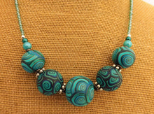 Load image into Gallery viewer, Teal, Blue & Black Koru Chunky Kathryn Design 5 Bead Necklace
