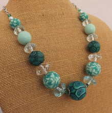 Load image into Gallery viewer, Teal, Blue & White Kathryn Design Chunky Bead Necklace with Chain