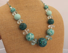 Load image into Gallery viewer, Teal, Blue & White Kathryn Design Chunky Bead Necklace with Chain