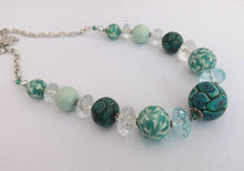 Load image into Gallery viewer, Teal, Blue & White Kathryn Design Chunky Bead Necklace with Chain