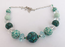 Load image into Gallery viewer, Teal, Blue & White Kathryn Design Chunky Bead Necklace with Chain