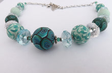 Load image into Gallery viewer, Teal, Blue & White Kathryn Design Chunky Bead Necklace with Chain