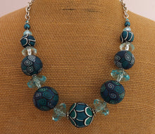 Load image into Gallery viewer, Teal & Dark Blue Mix Chunky Kathryn Design Bead Necklace w/ Chain