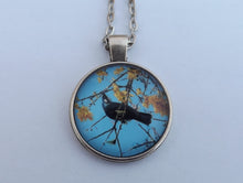 Load image into Gallery viewer, Tui & Kowhai Flowers - Silver Tone Dome Pendant Necklace