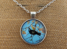 Load image into Gallery viewer, Tui & Kowhai Flowers - Silver Tone Dome Pendant Necklace