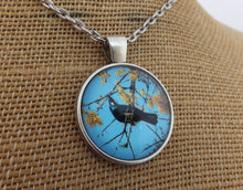 Load image into Gallery viewer, Tui & Kowhai Flowers - Silver Tone Dome Pendant Necklace