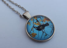 Load image into Gallery viewer, Tui & Kowhai Flowers - Silver Tone Dome Pendant Necklace