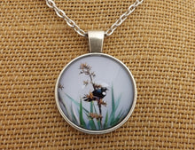 Load image into Gallery viewer, Flax Flowers & Tui - Silver Tone Dome Pendant