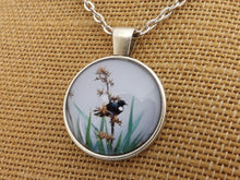 Load image into Gallery viewer, Flax Flowers & Tui - Silver Tone Dome Pendant