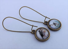 Load image into Gallery viewer, Tui with Flax Flower Double Sided Dome Earrings on Long Kidney Hooks