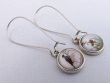 Load image into Gallery viewer, Tui with Flax Flower Double Sided Dome Earrings on Long Kidney Hooks