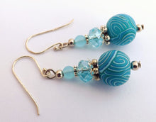 Load image into Gallery viewer, Turquoise Blue Spiral Kathryn Design Bead Earrings on Sterling Silver Hooks