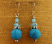 Load image into Gallery viewer, Turquoise Blue Spiral Kathryn Design Bead Earrings on Sterling Silver Hooks