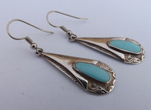 Load image into Gallery viewer, Turquoise Blue & Sterling Silver Plated Drop Earrings