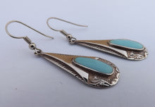 Load image into Gallery viewer, Turquoise Blue & Sterling Silver Plated Drop Earrings