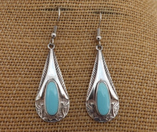 Load image into Gallery viewer, Turquoise Blue & Sterling Silver Plated Drop Earrings