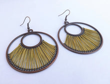Load image into Gallery viewer, Warm Green & Copper Tone Stretched Cord Round Drop Earrings (multiple colour options)