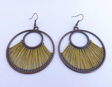 Load image into Gallery viewer, Warm Green & Copper Tone Stretched Cord Round Drop Earrings (multiple colour options)