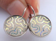 Load image into Gallery viewer, White AB Lustre Squiggle on Lever Back Hooks